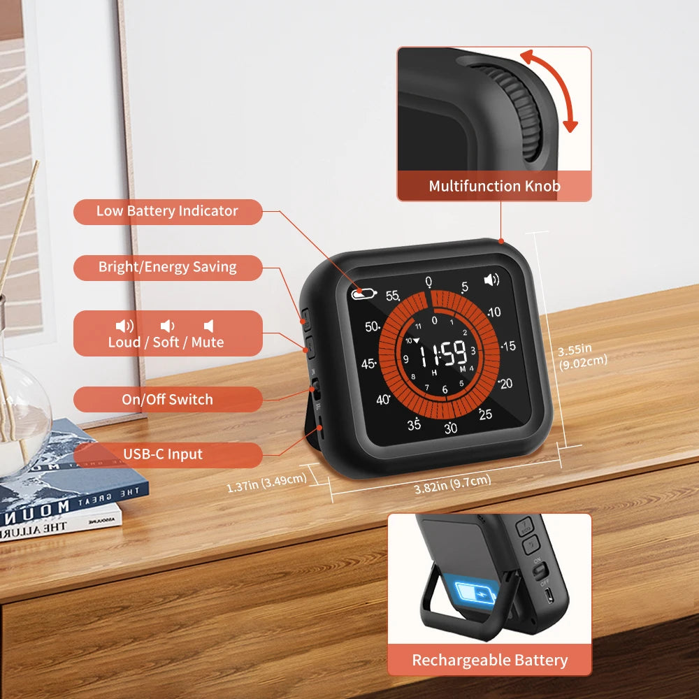 MeesMeek Rechargeable Visual Timer – Manual Countdown for Kitchen & Study