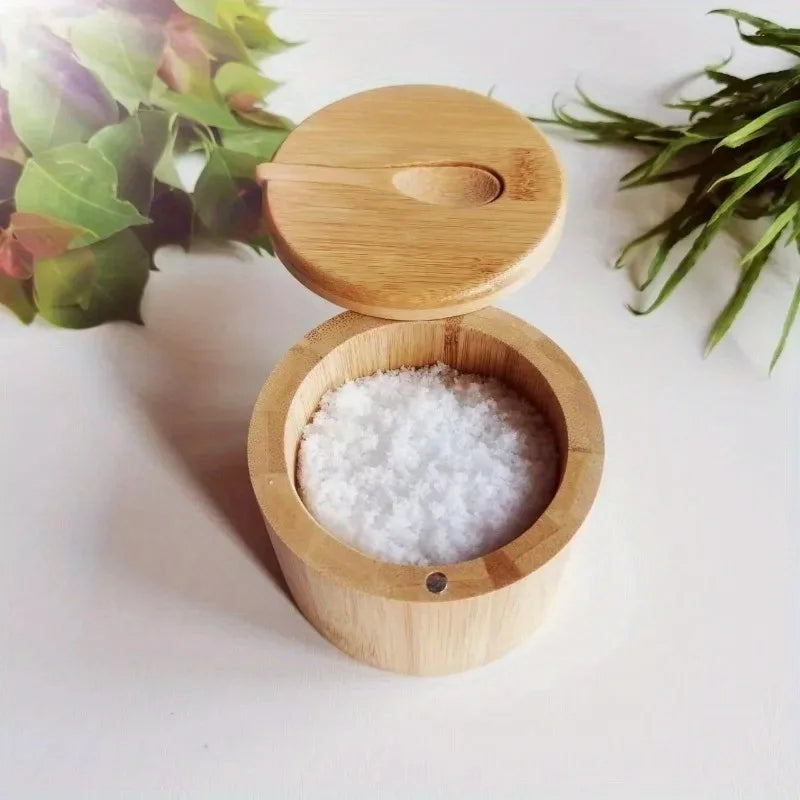 Bamboo Salt & Pepper Jars – Wooden Condiment Bowl Set with Lids