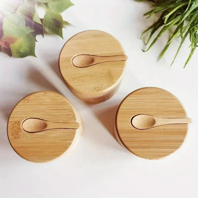 Bamboo Salt & Pepper Jars – Wooden Condiment Bowl Set with Lids