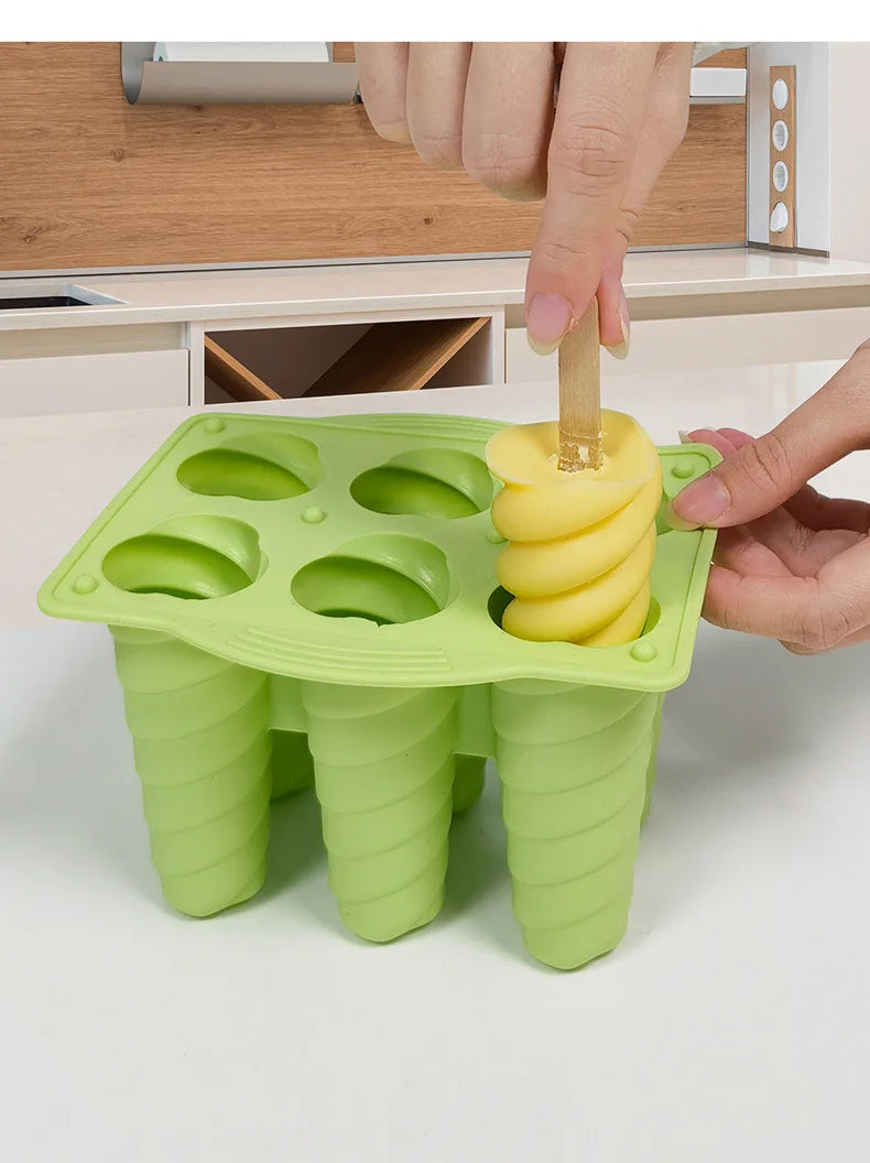 Spiral Silicone Ice Cream Mold – 6-Cavity DIY Popsicle Maker