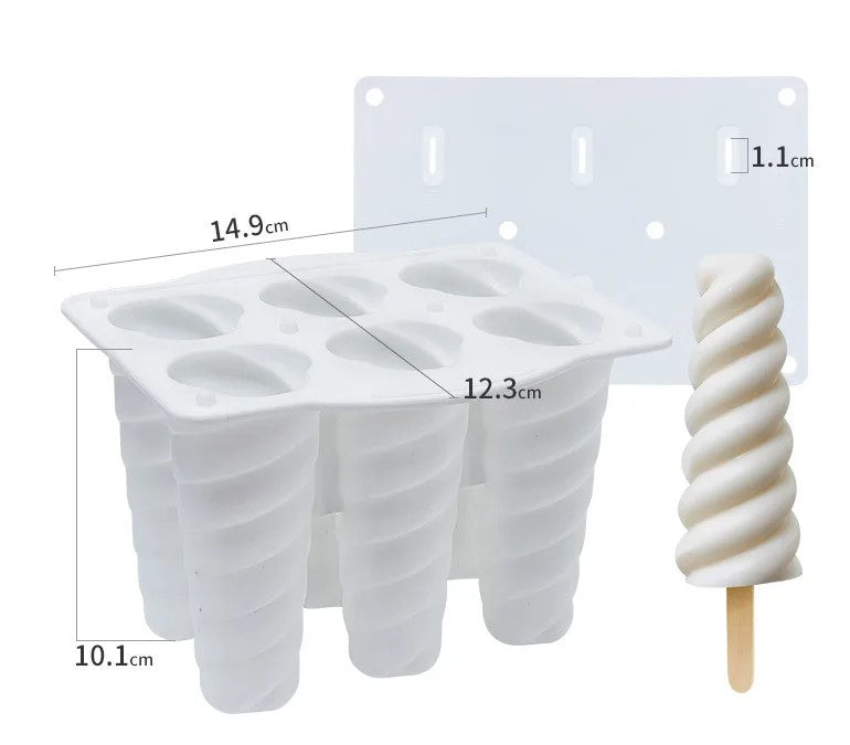 Spiral Silicone Ice Cream Mold – 6-Cavity DIY Popsicle Maker