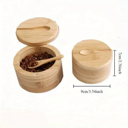 Bamboo Salt & Pepper Jars – Wooden Condiment Bowl Set with Lids