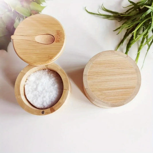 Bamboo Salt & Pepper Jars – Wooden Condiment Bowl Set with Lids